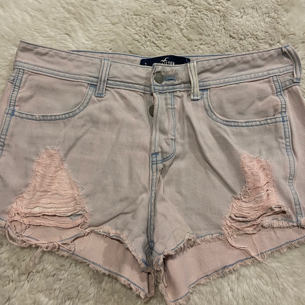 Hollister denim shorts boyfriend festival pink blue frayed distressed low rise